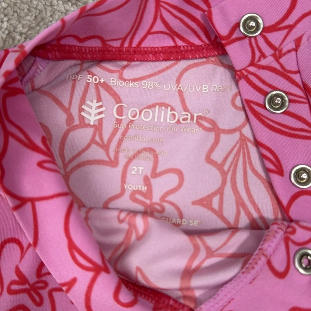 Coolibar long sleeve rashguard girls 2T tropical pink floral beach UV protection